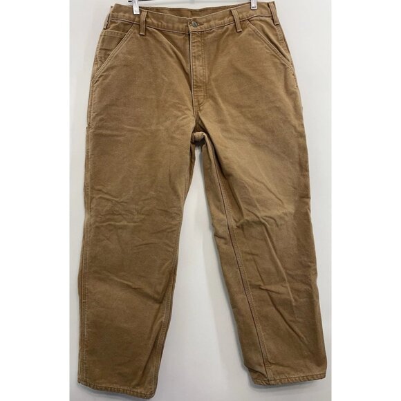 Carhartt Other - Carhartt Flannel Lined Carpenter Pants Canvas Duck Outdoor B111 Brown Mens 36x30